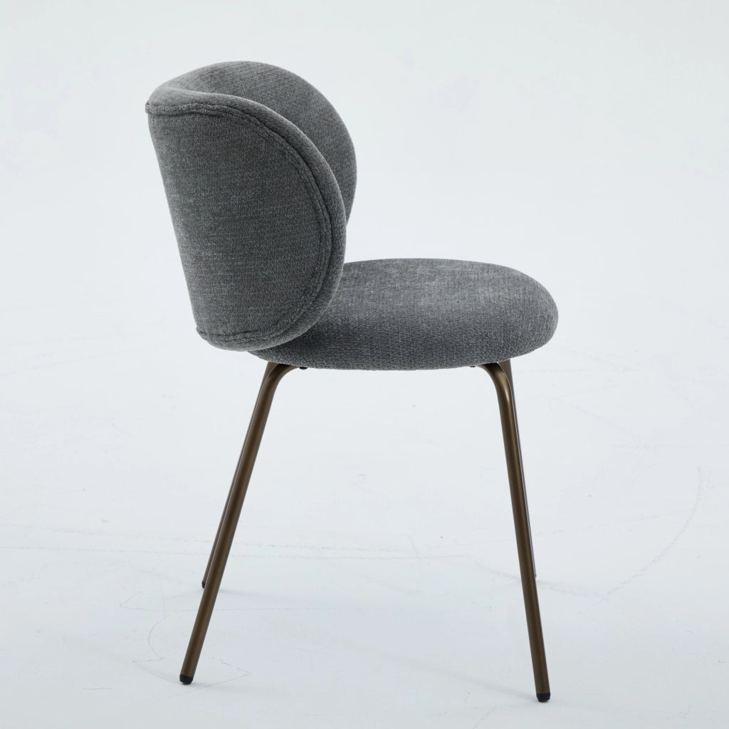 Sedie da Pranzo in Velluto con Schienale Curvo ¨C MINIMAL ¨C Gambe in Metallo Bronzo, Grigio, Set 2 Pezzi