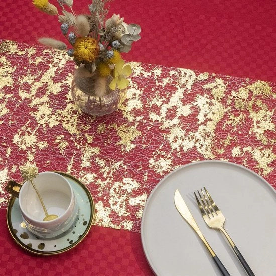Tappeto di Tavolo Lussuoso con Foglia d'Oro - Decorativo per Festa e Tavola Decorativa