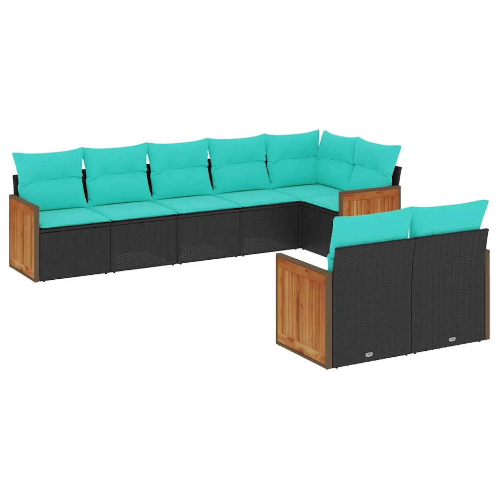 Set Divani da Giardino 8 pz con Cuscini Nero in Polyrattan 3227828