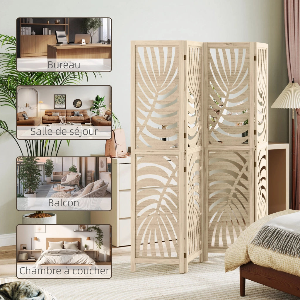 Paravento 4 Ante in Legno 160x170 cm ¨C zephmum ¨C Naturale