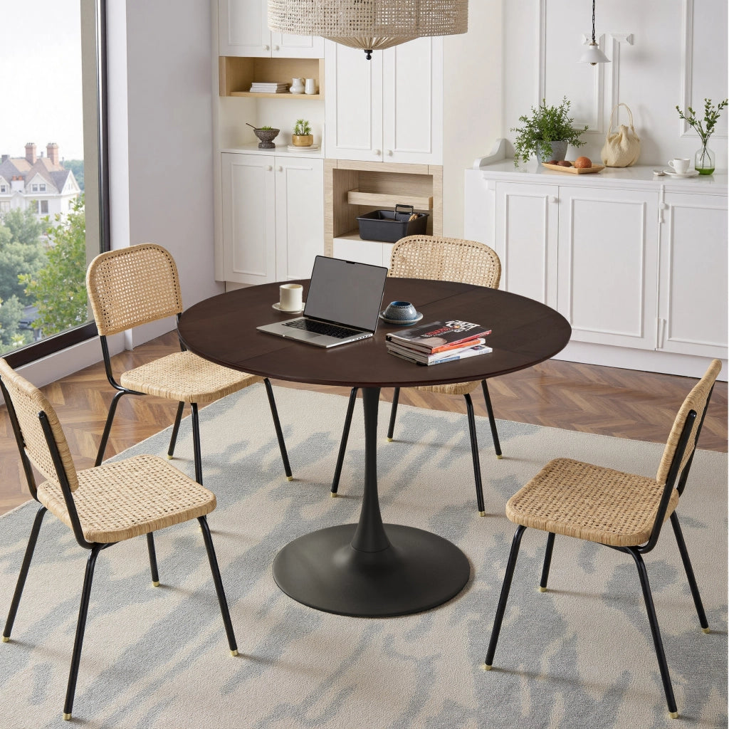 Tavolo da Pranzo Rotondo ¨C MINIMAL ¨C Piano in Legno Rovere, Base in Metallo, ?120 cm