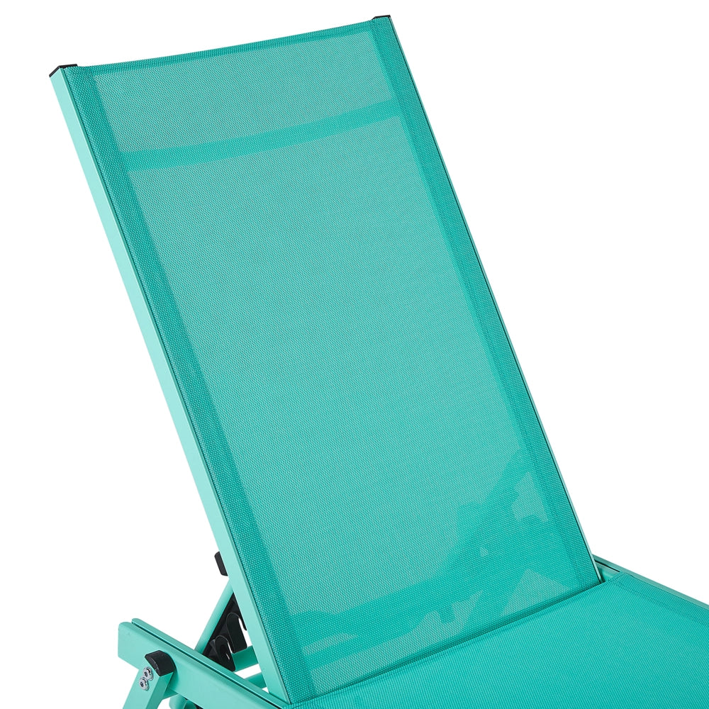 Lettino prendisole da giardino Sedile sintetico turchese Struttura in alluminio 198 x 61 cm Schienale reclinabile regolabile con ruote Patio