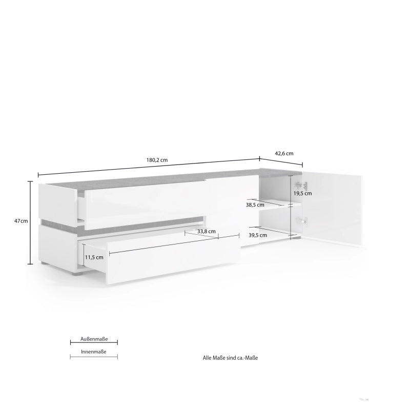 TV Lowboard con 2 ante e 2 cassetti BOB made in Italy