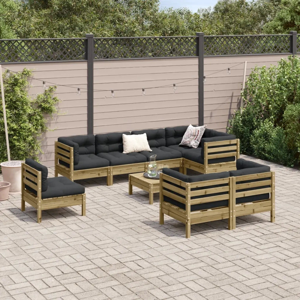 Set Divani da Giardino 9pz con Cuscini Legno Impregnato di Pino 3299518
