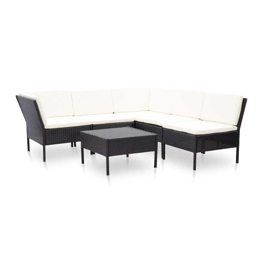 Mobili da giardino mobili da esterno Set di mobili da 6 pezzi con cuscini in resina intrecciata nera 02_0016924