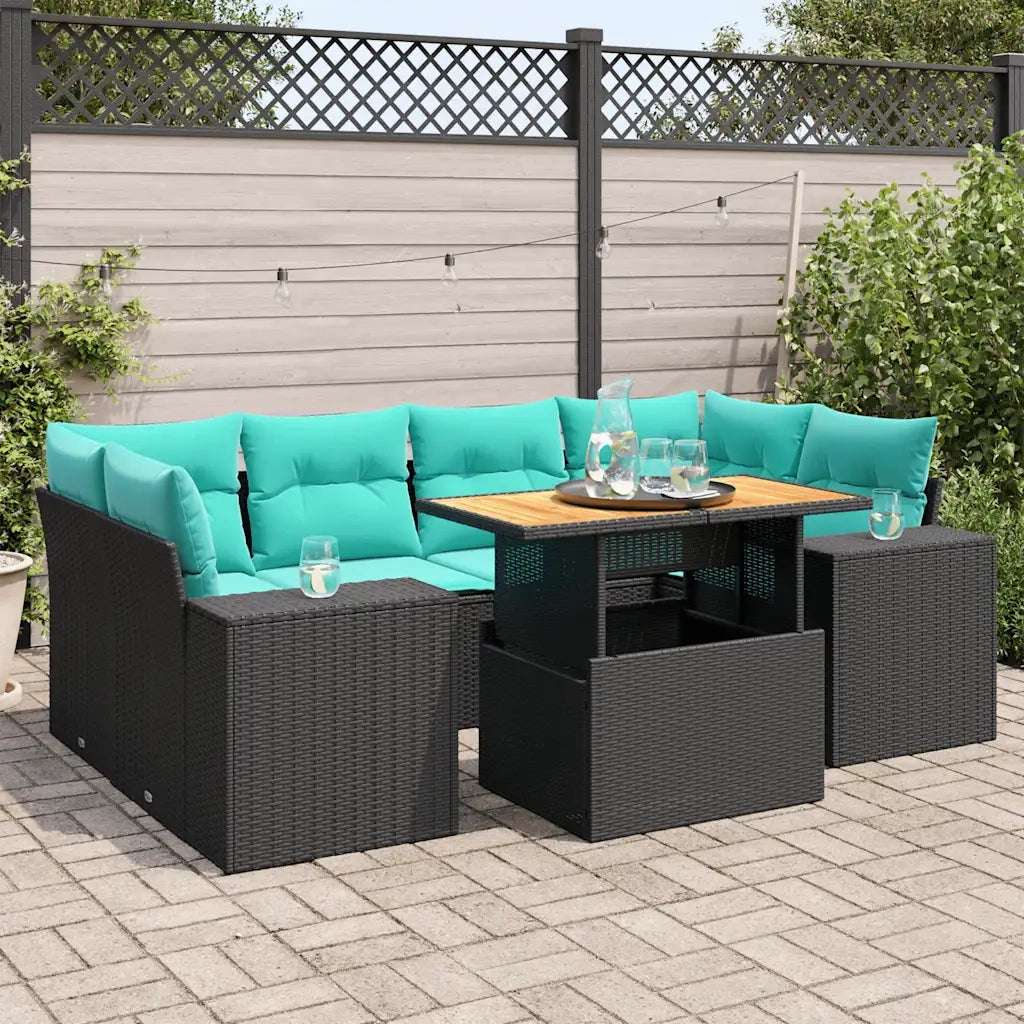 Set Divani da Giardino con Cuscini 7pz Nero Polyrattan 3327340