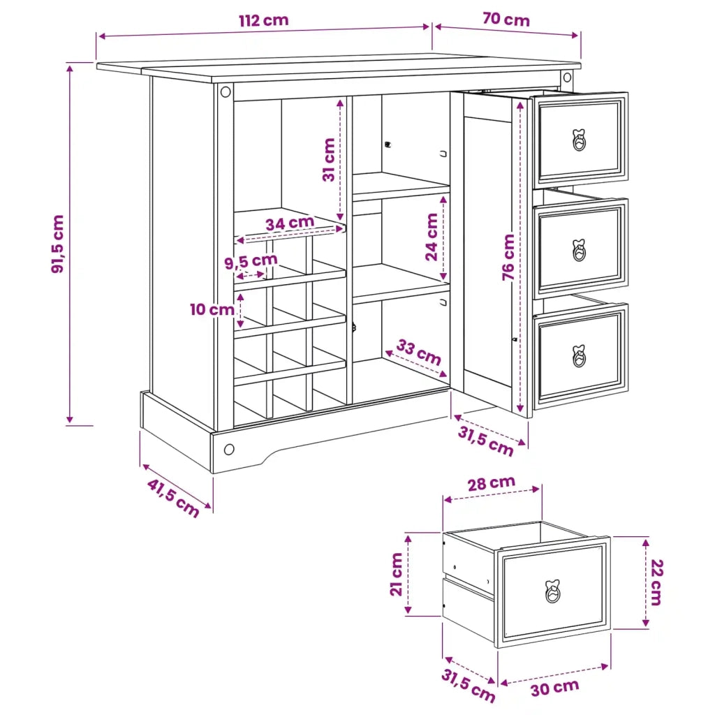 VidaXL Stoccaggio in cucina con porta Cera di Miele 112 x 70 x 91,5 cm 42033378