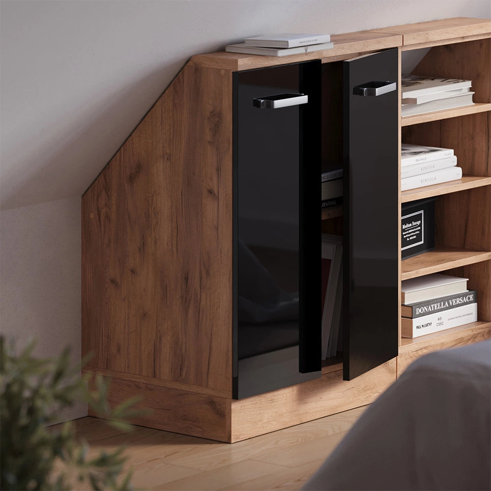Mobile sottotetto Rion Nero lucido/Rovere dorato con 2 porte Vicco