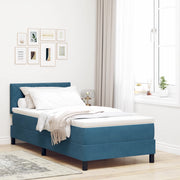 Letto con rete a molle con materasso e LED blu scuro 90x200 cm in velluto