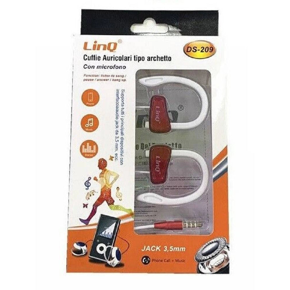 Trade Shop - Auricolari Cuffie Archetto Ds-209 Microfono Smartphone Mp3 Sport Cavo Jack 3,5mm -