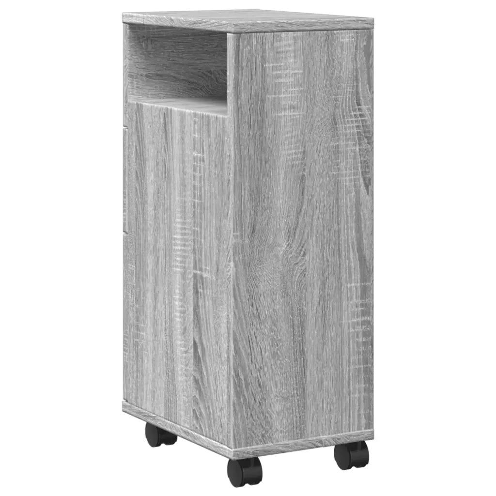 vidaXL Mobile da Bagno Stretto con Ruote Grigio Sonoma in Truciolato