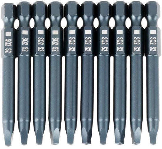 Set di Bit a Viti Quadrata S2 Leggera Acciaio - 10 pezzi - 65mm Bit Magnetici - Qualità Professionale - Adatto per...