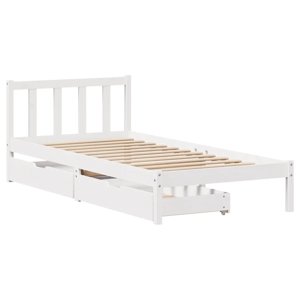 Letto senza Materasso Bianco 75x190 in Legno Massello di Pino