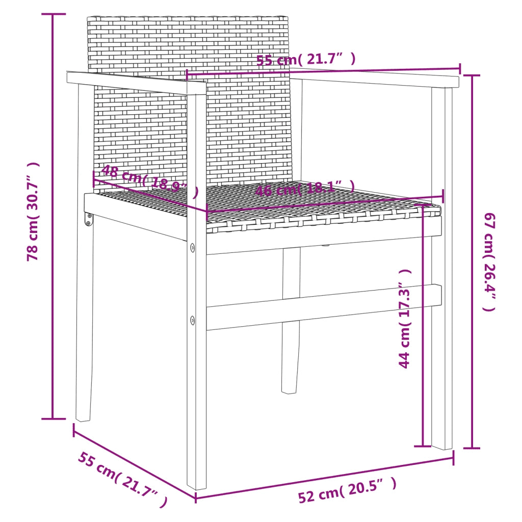 Sedie da Giardino 2 pz Grigie in Polyrattan e Legno Massello 368709