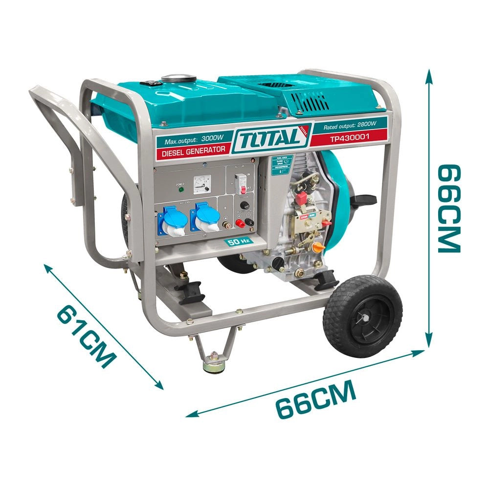Generatore di corrente carrellato da 3 Kw monofase con motore diesel TOTAL - TP430001