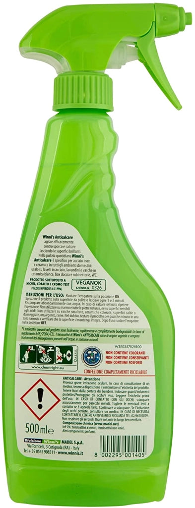 WINNI'S NATUREL SPRAY ANTICALCARE SU ACCIAIO INOX E CERAMICA 500 ML