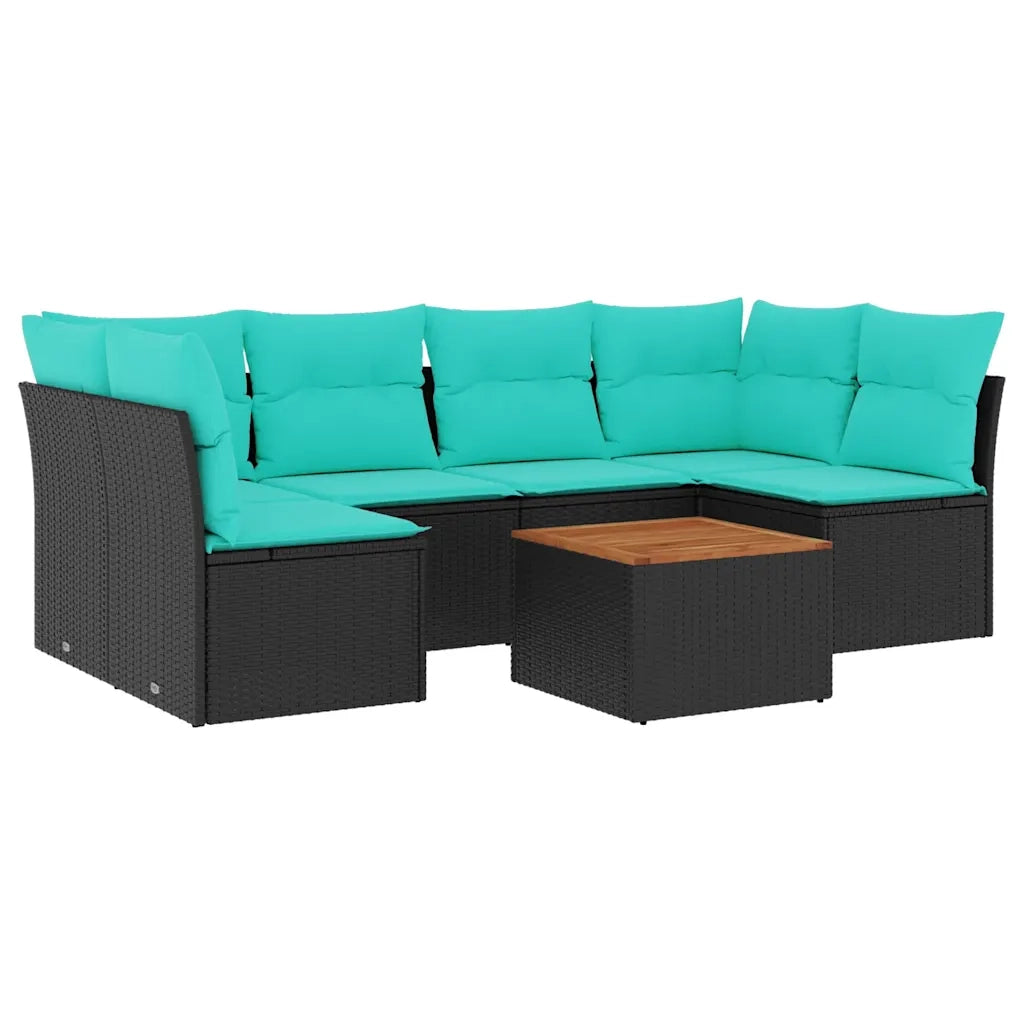Set Divani da Giardino 7 pz con Cuscini Nero in Polyrattan