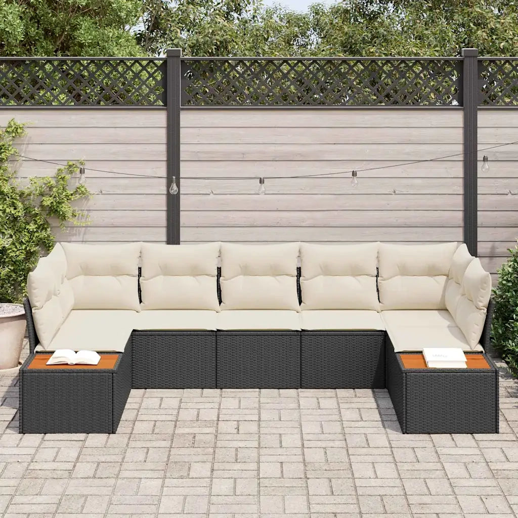 Set Divano da Giardino 7 pcs Nero e Crema Polyrattan 3356827