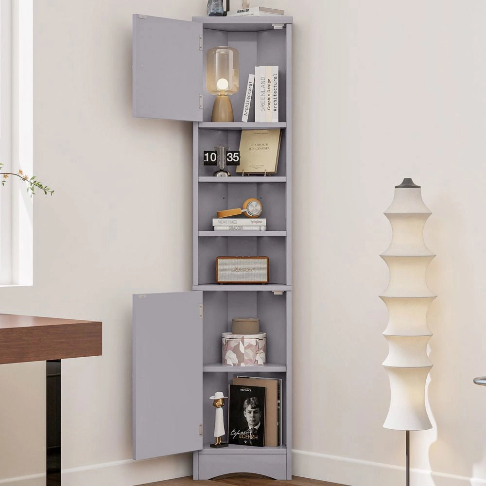 Armoire de salle de bain triangulaire - Xylo - 36,5x24,5x170 cm - Grigio - Porte doppie, antiumidit??, poco ingombro