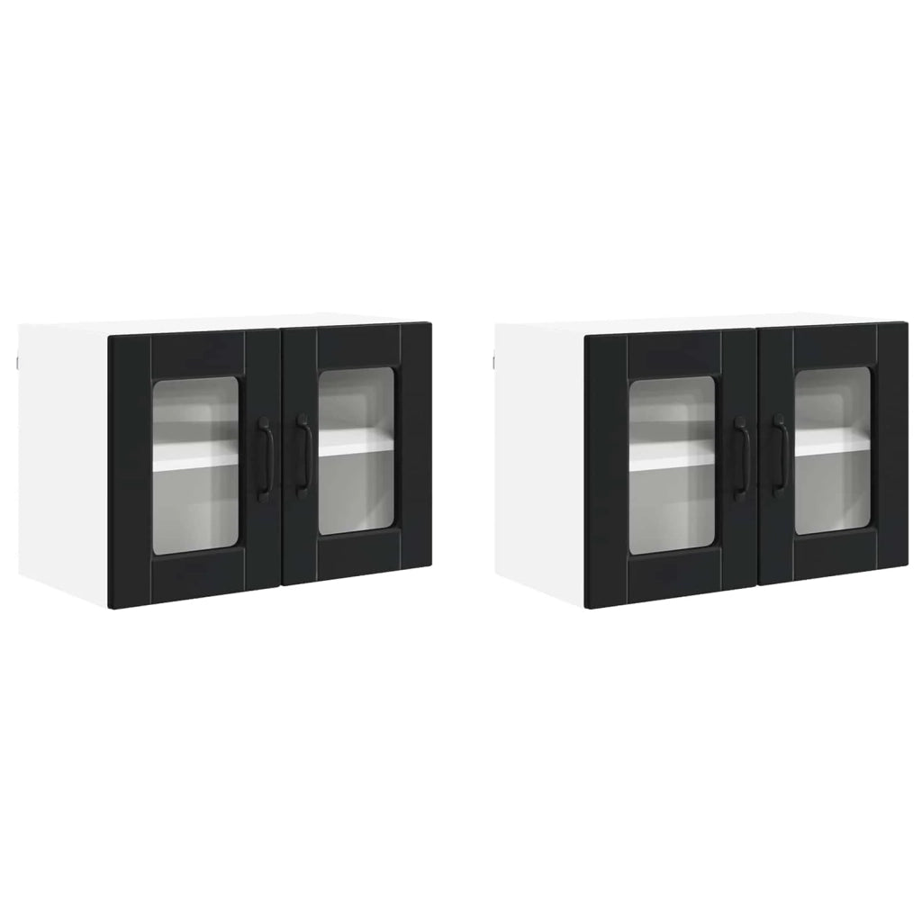 Set di 2 pensili da cucina moderni con 4 ripiani 60 x 31 x 40 cm in legno composito nero 02_0054312