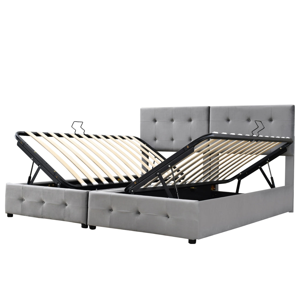 Letto imbottito 180x200 cm con contenitore idraulico e funzione 2 in 1; velluto; grigio