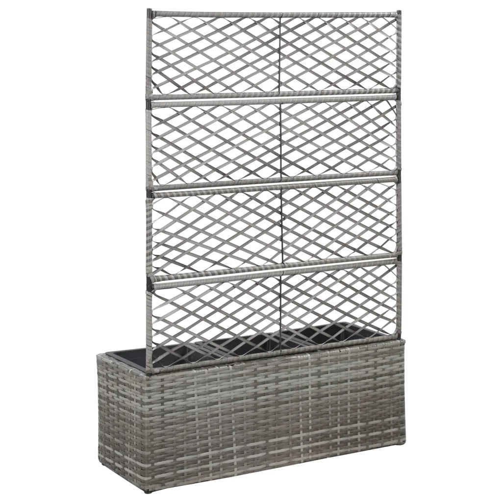 Letto Rialzato a Traliccio 3 Vasi-Vaso con Griglia-Contenitore per Piante 83x30x130cm Polyrattan Grigio