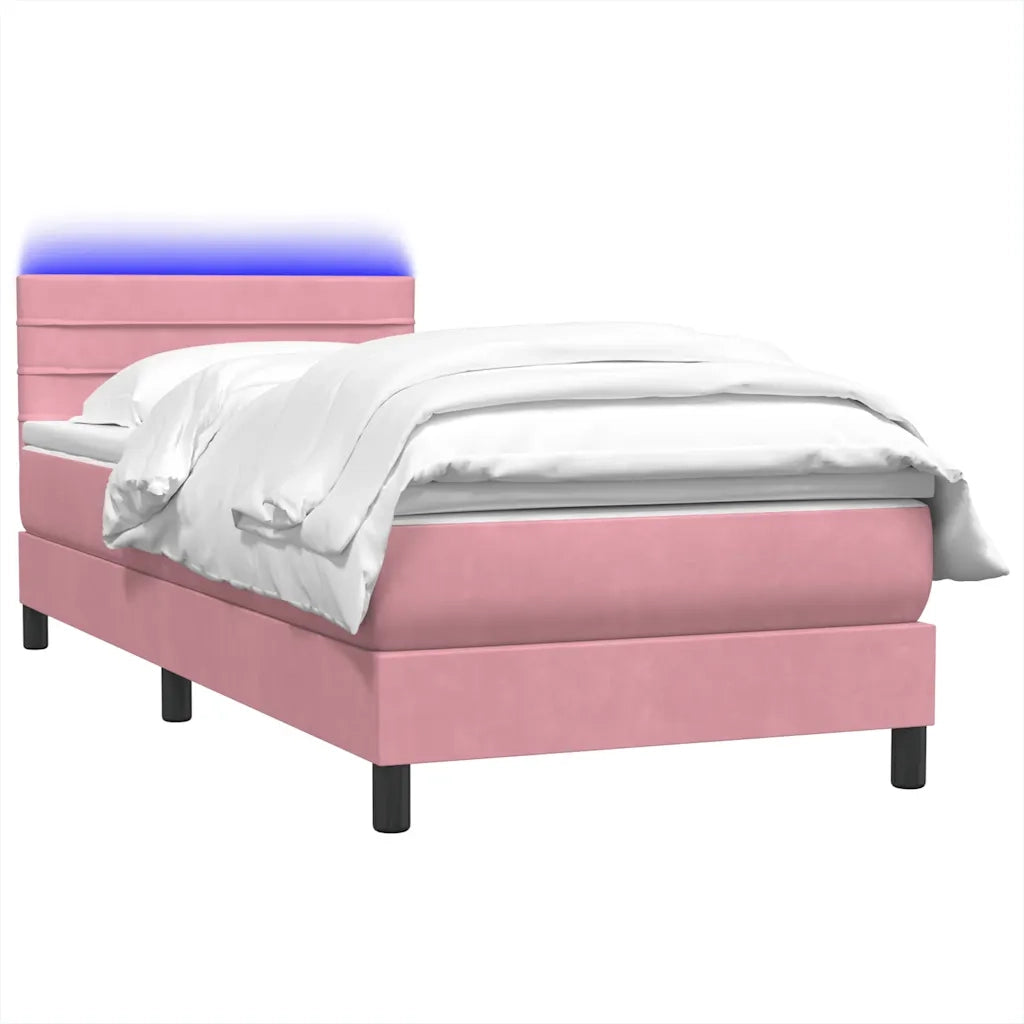 Letto a Molle con Materasso e LED Rosa 90x220 cm Velluto 3317012