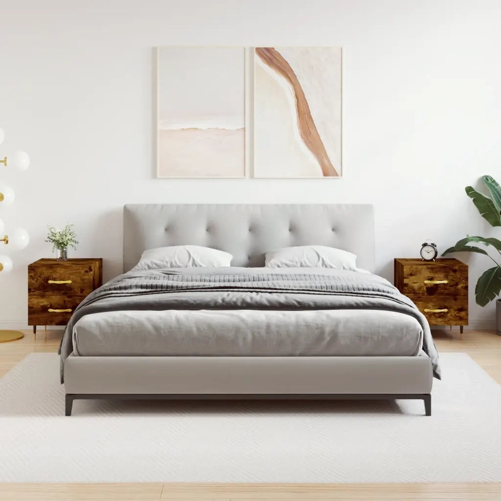 Set di 2 Comodini | Armadio da Notte | Mobiletto da notte Rovere Fumo 40x35x47,5 cm in Legno Multistrato