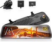 Specchietto Retrovisore a Tono 12" IPS a Schermo Touch Full HD 2160P con Due Lenti Slim per Auto e Camion - Flusso Streaming con HDR e Visione Notturna - Inclusa Carta TF da 32GB