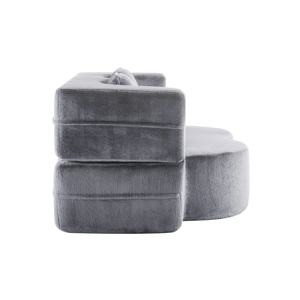Divano letto futon pieghevole con 4 cuscini; schiuma ad alta densitÃ ; tessuto soffice blu grigio