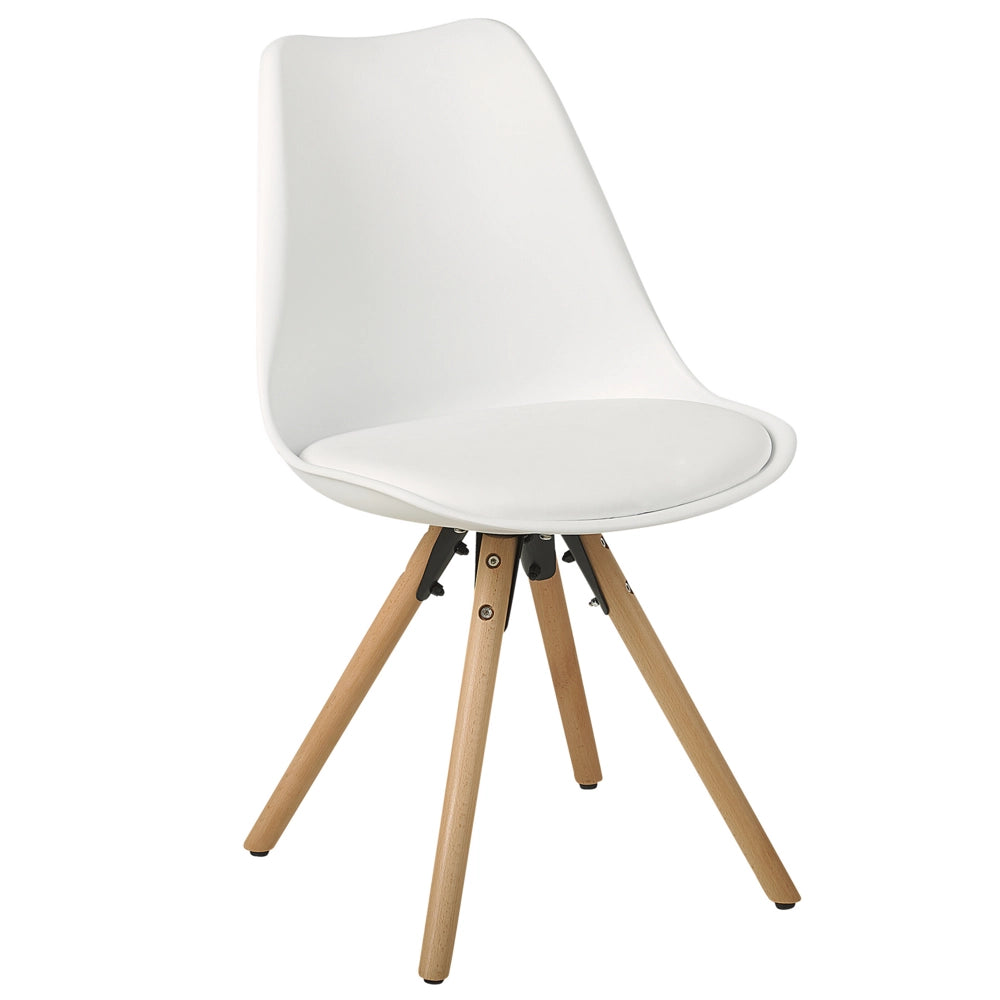 Set di 2 sedie da pranzo Sedile in ecopelle bianca Gambe in legno eleganti