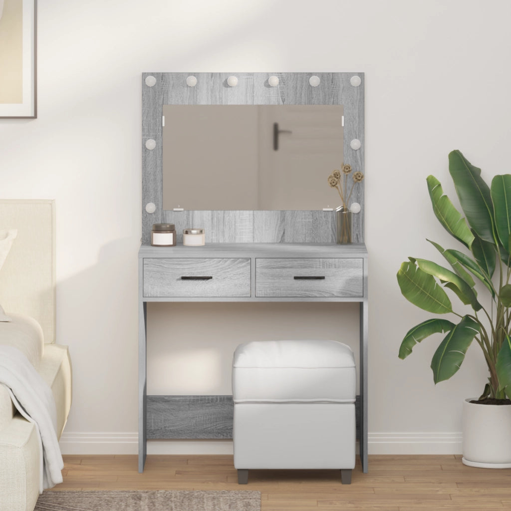 Tavolo da Dressing con luci LED Grigio Sonoma 78,5x41x135 cm