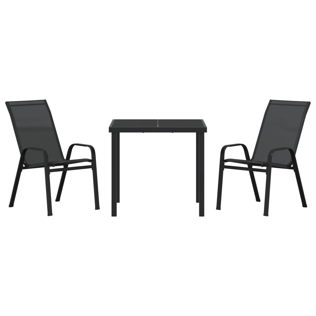 Set da Pranzo Giardino  3 Pezzi Nero Textilene e Acciaio