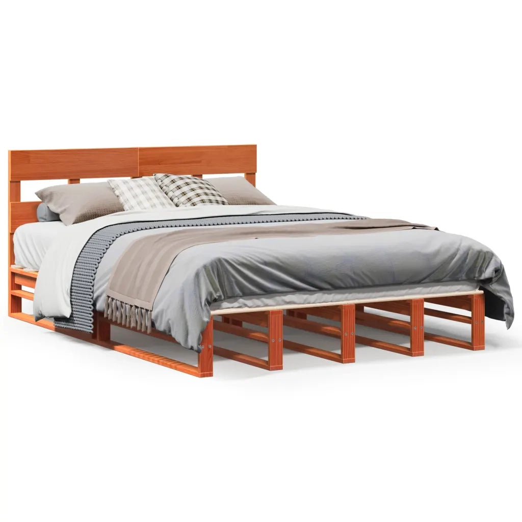 Letto senza Materasso-Struttura Letto Marrone Cera 150x200 cm in Legno di Pino 279474