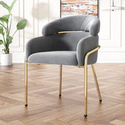 Sedia da pranzo in velluto grigio con gambe in metallo