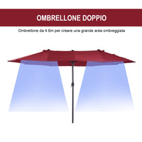 Ombrellone da Giardino Doppio 4,6x2,7m in Acciaio e Poliestere Rosso