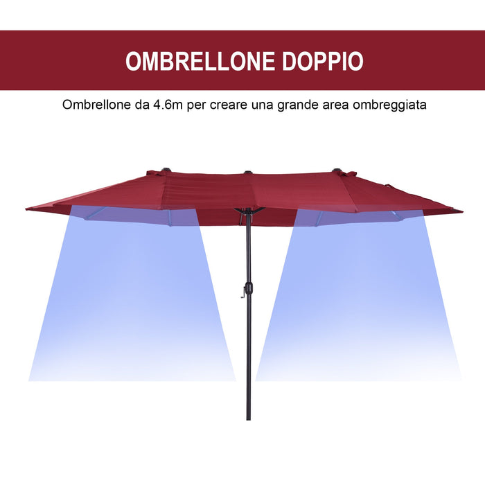 Ombrellone da Giardino Doppio 4,6x2,7m in Acciaio e Poliestere Rosso