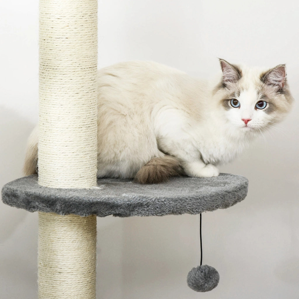 Albero tiragraffi per gatti con piattaforme, grotta e pali in sisal ¨C Zephmum ¨C Grigio chiaro, 255 cm
