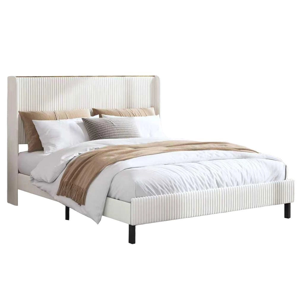 Letto Contenitore Imbottito 140x200cm - Xylo - Testiera Tessuto con Design Anti-Scorcio