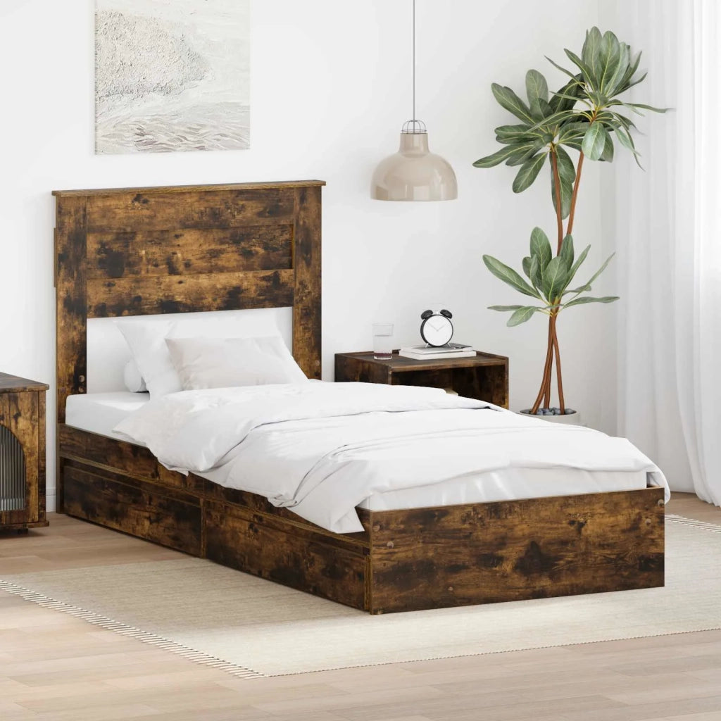 Letto con Contenitore Rovere fumé 75 x 190 cm Legno multistrato