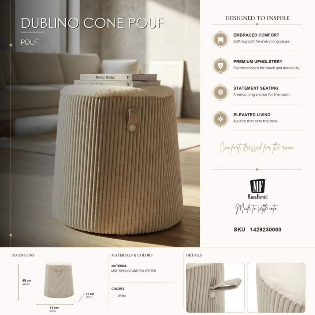 Pouf Dublino conico in poliestere bianco
