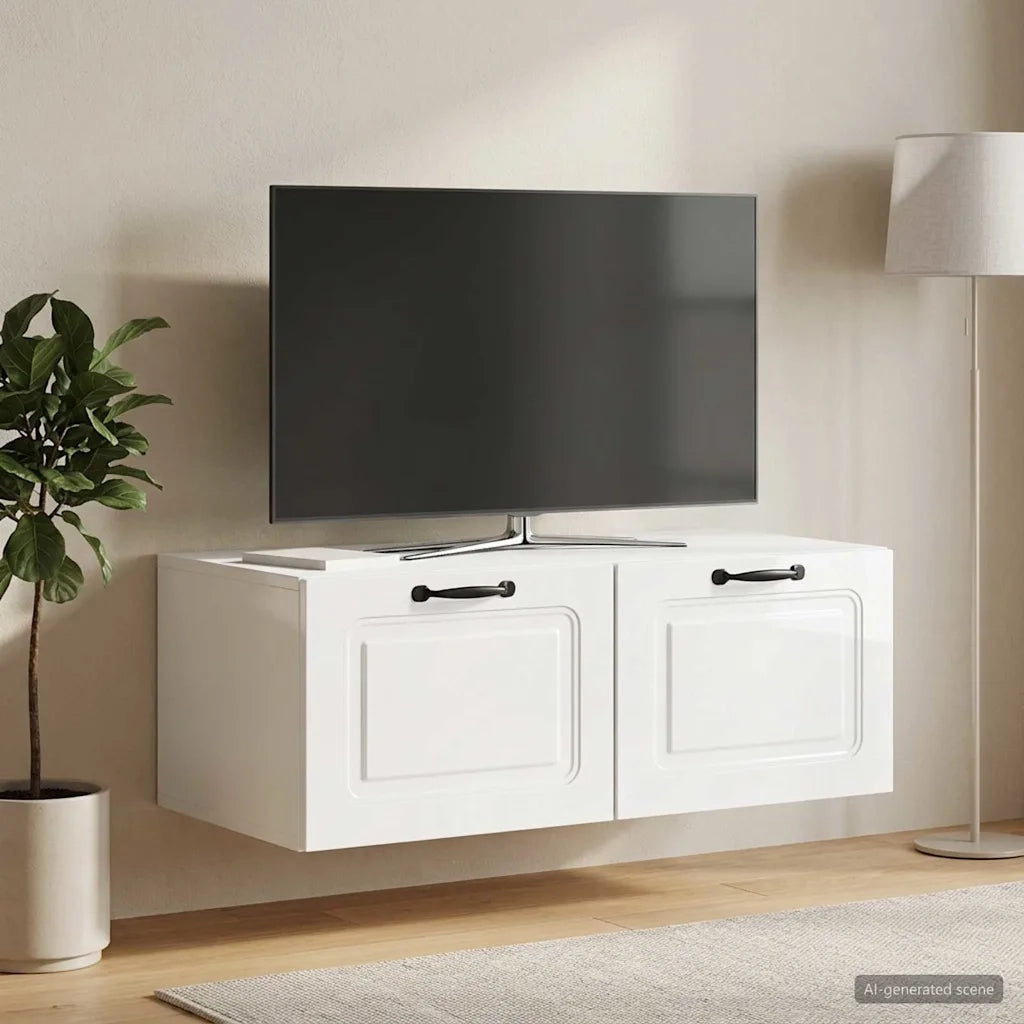 Mobile Porta TV da Muro Bianco Lucido 78,5 x 41 x 30 cm 899369