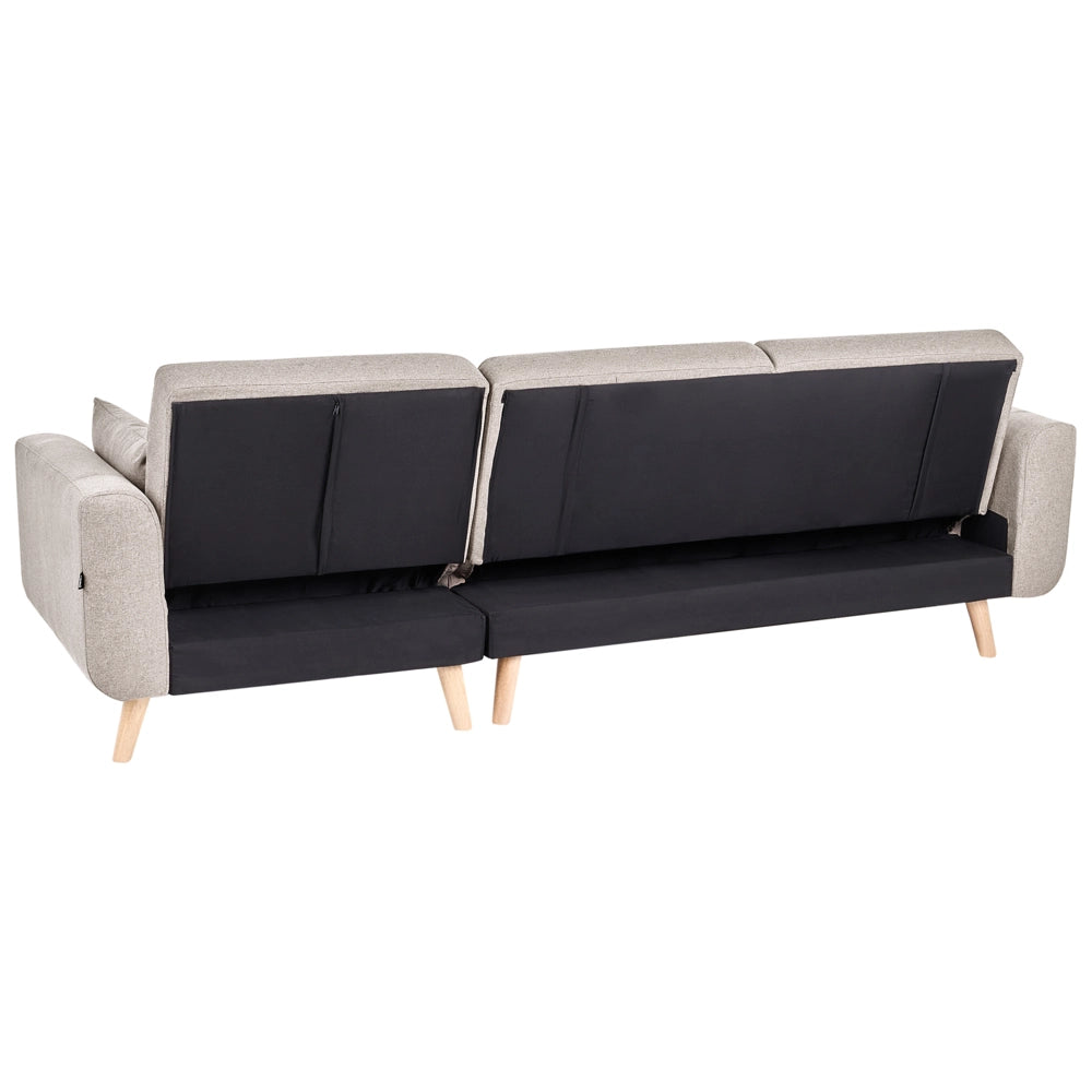 Divano Angolare ad Angolo Sinistro Beige in Tessuto Imbottito a L con Seduta Trapuntata Cuscini Decorativi e Funzione Letto