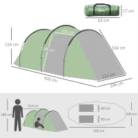 Tenda da Campeggio 2-4 Posti con Telo Impermeabile e Porte con Cerniera, 426x206x15 cm, Verde Scuro