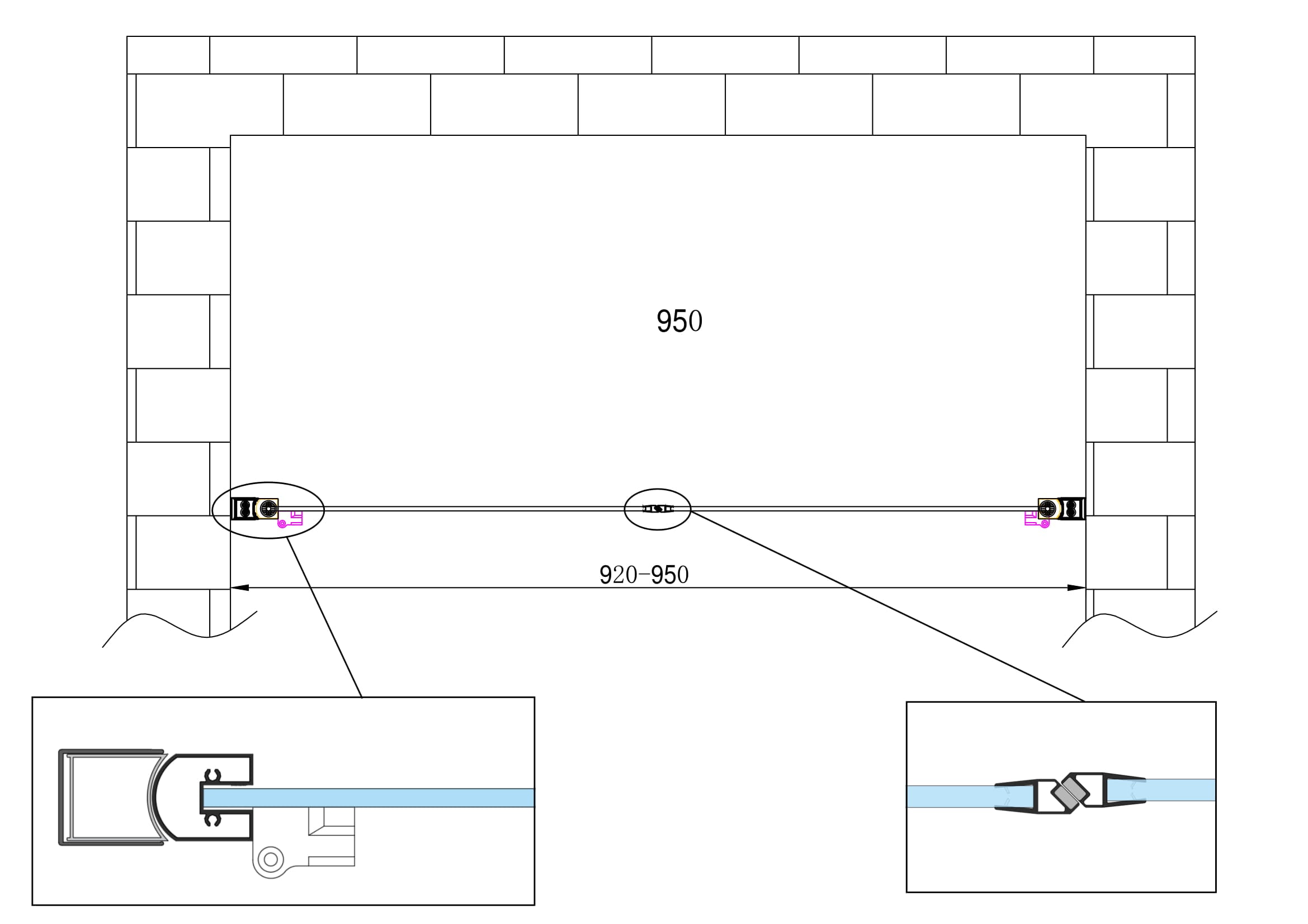 Porta doccia vetro 6 mm apertura battente saloon dentro e fuori Altezza 190 Regolabile 92-95
