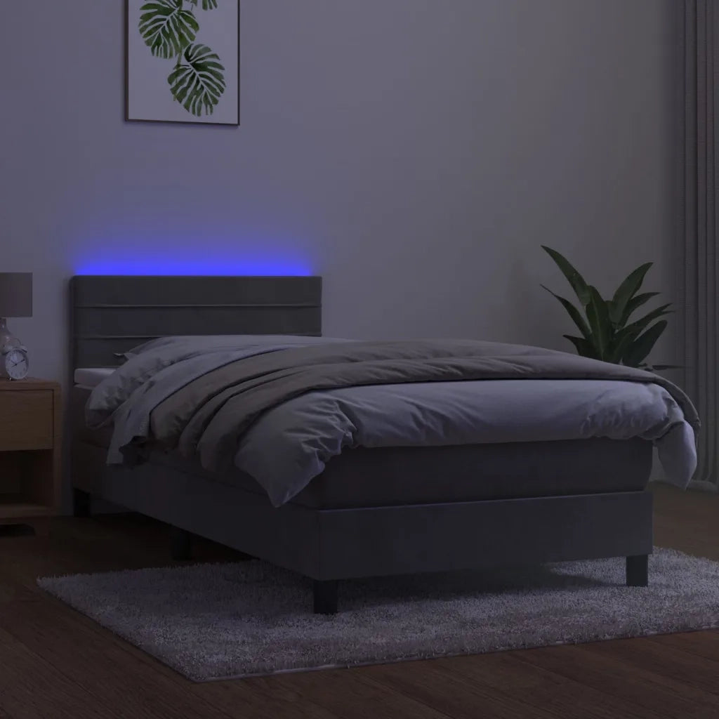 Letto a Molle Materasso e LED Grigio Chiaro 90x200 cm Velluto cod mxl 59388