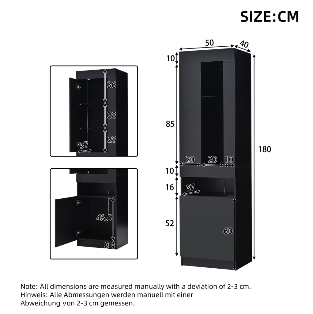 Vetrina moderna con LED USB 50 x 40 x 180 cm; in pannello truciolare nero