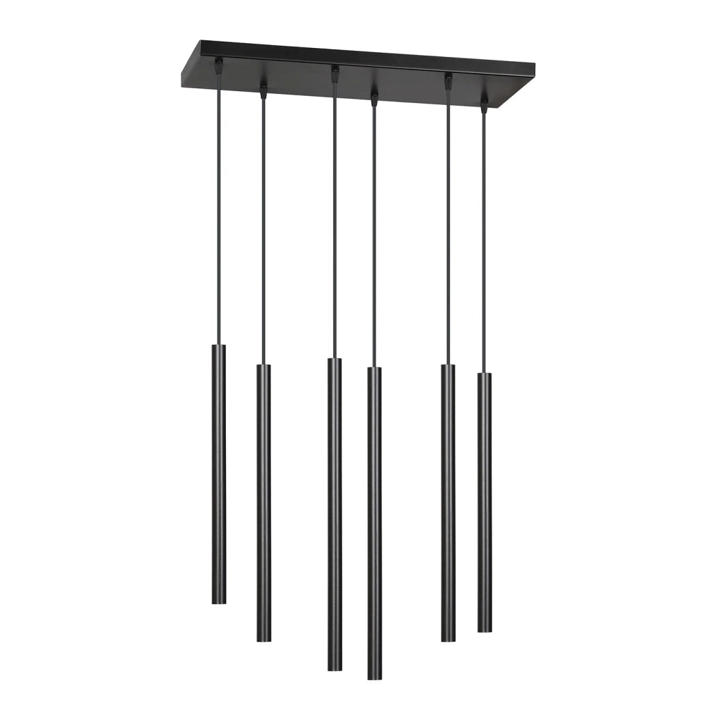 Lampadario 6 Luci Moderno Shu Acciaio Nero E Paralumi A Cilindri Sottili