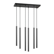 Lampadario 6 Luci Moderno Shu Acciaio Nero E Paralumi A Cilindri Sottili