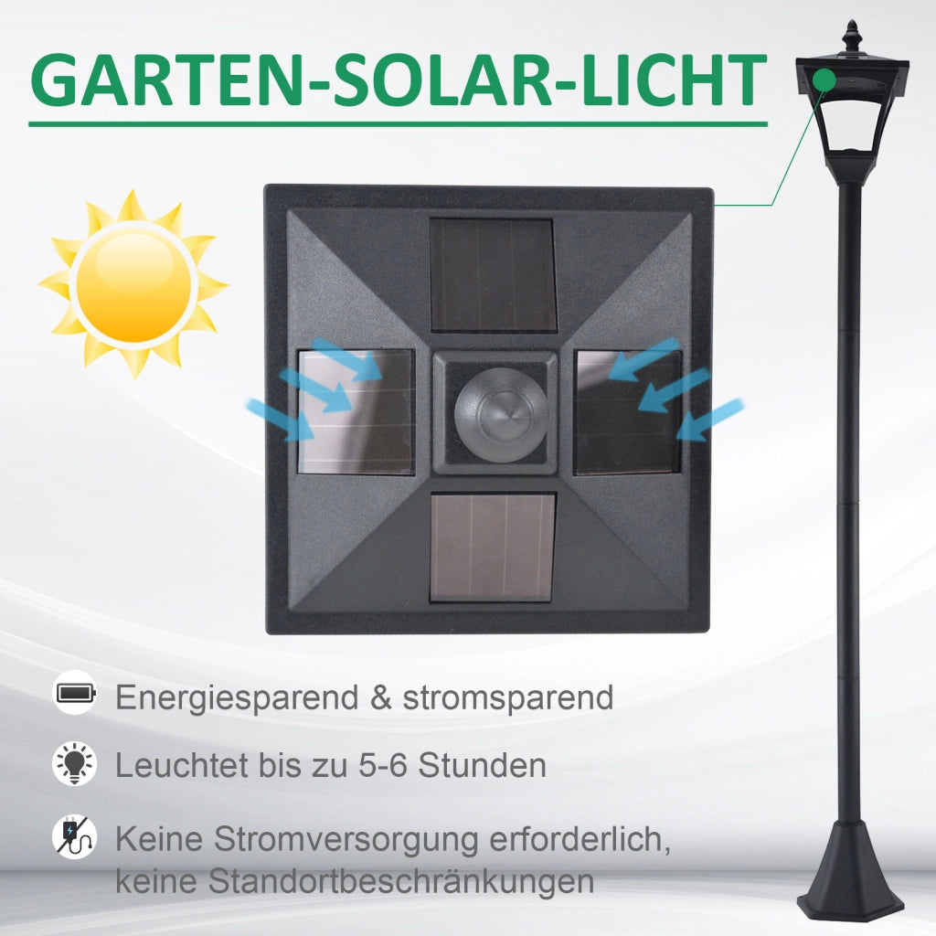 Lanterna Da Giardino Solare Nero 15 X 15 X 120 Cm Plastica Con Sensore Crepuscolare